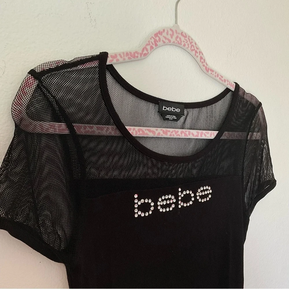 Bebe Mesh Ribbed Tee - Picture 2 of 2